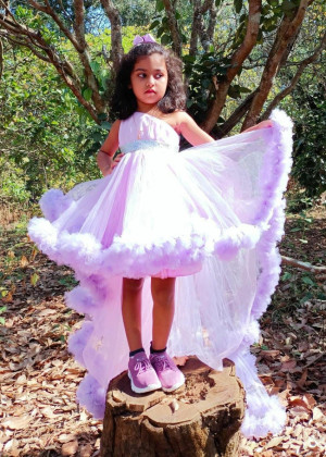 One Shoulder Lavender Tulle Ruffles High Low Flower Girl Dress